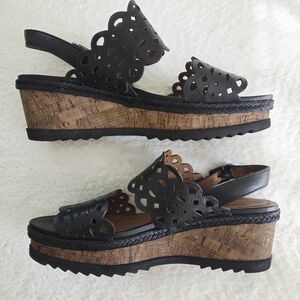 Tamaris ✨️ Leather Black Wedge Women's Sandals